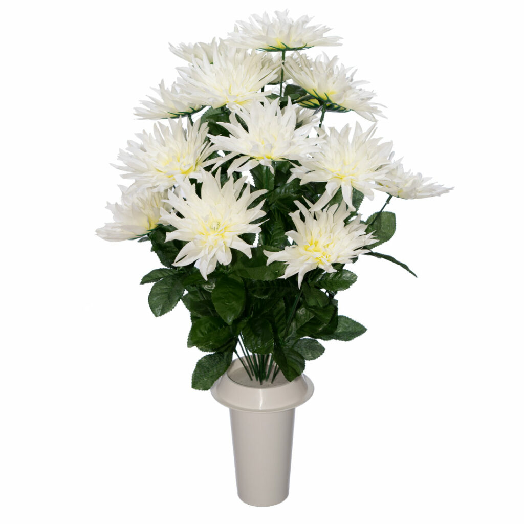 λουλούδια για μνήματα με άσπρο Χρυσάνθεμο σε πλαστικό βάζο
