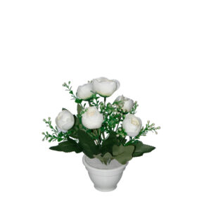 γλαστράκι με ψεύτικα λουλούδια από άσπρη Νεραγκούλα και πρασινάδα