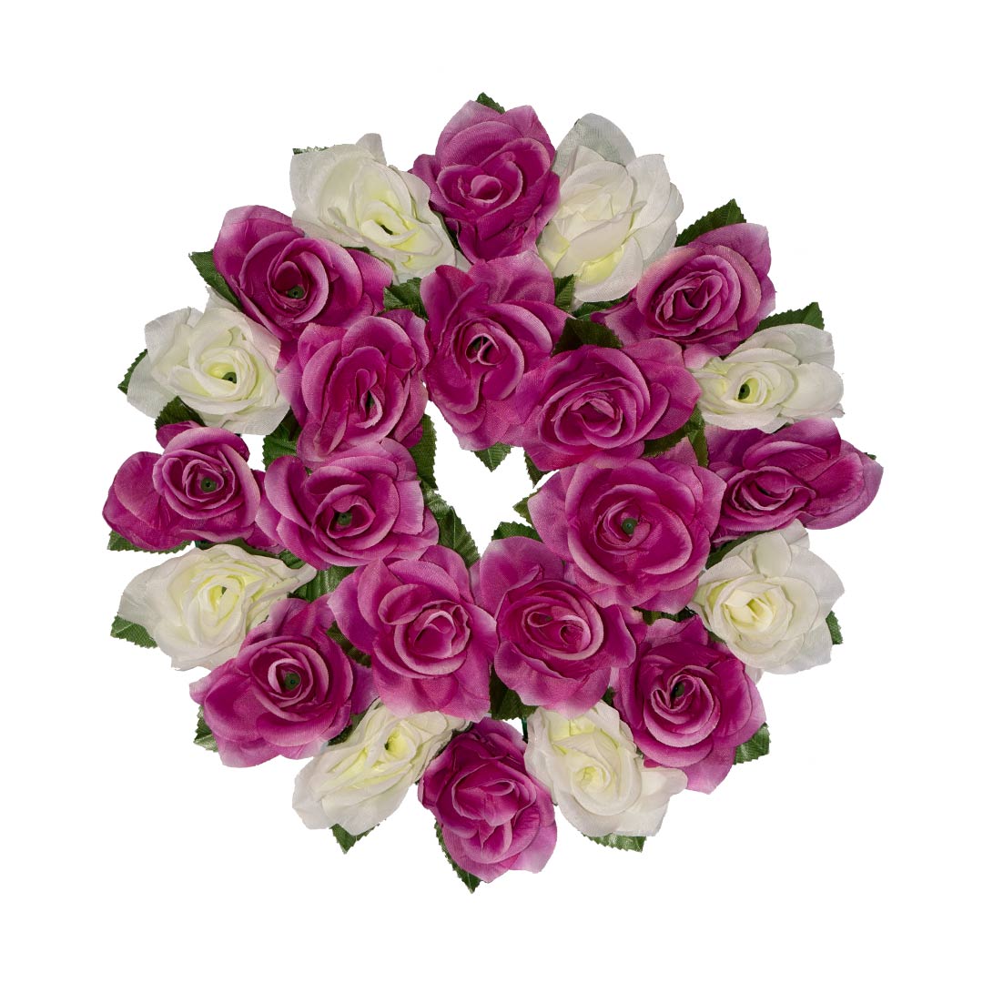 Στεφάνι για μνήμα με μωβ και άσπρο Τριαντάφυλλο σε πλαστική βάση