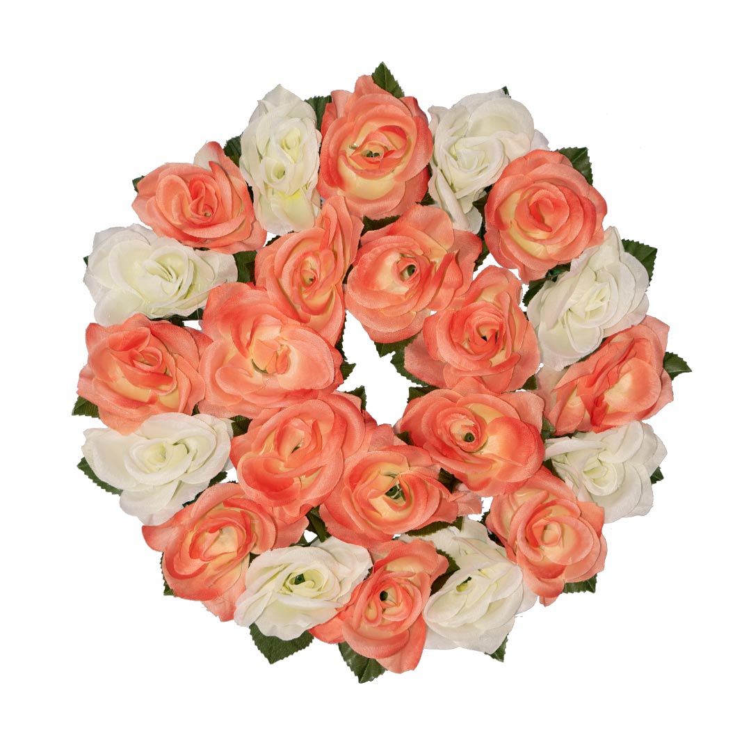 Στεφάνι για μνήμα με σομόν και άσπρο Τριαντάφυλλο σε πλαστική βάση