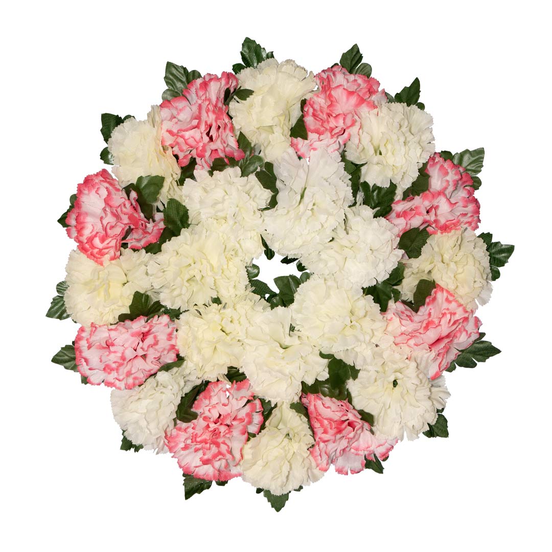 Στεφάνι για μνήματα με άσπρο και ροζ Γαρύφαλλο σε πλαστική βάση