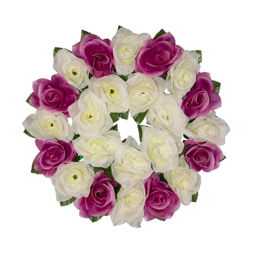 Στεφάνι για μνήματα με άσπρο και μωβ Τριαντάφυλλο σε πλαστική βάση