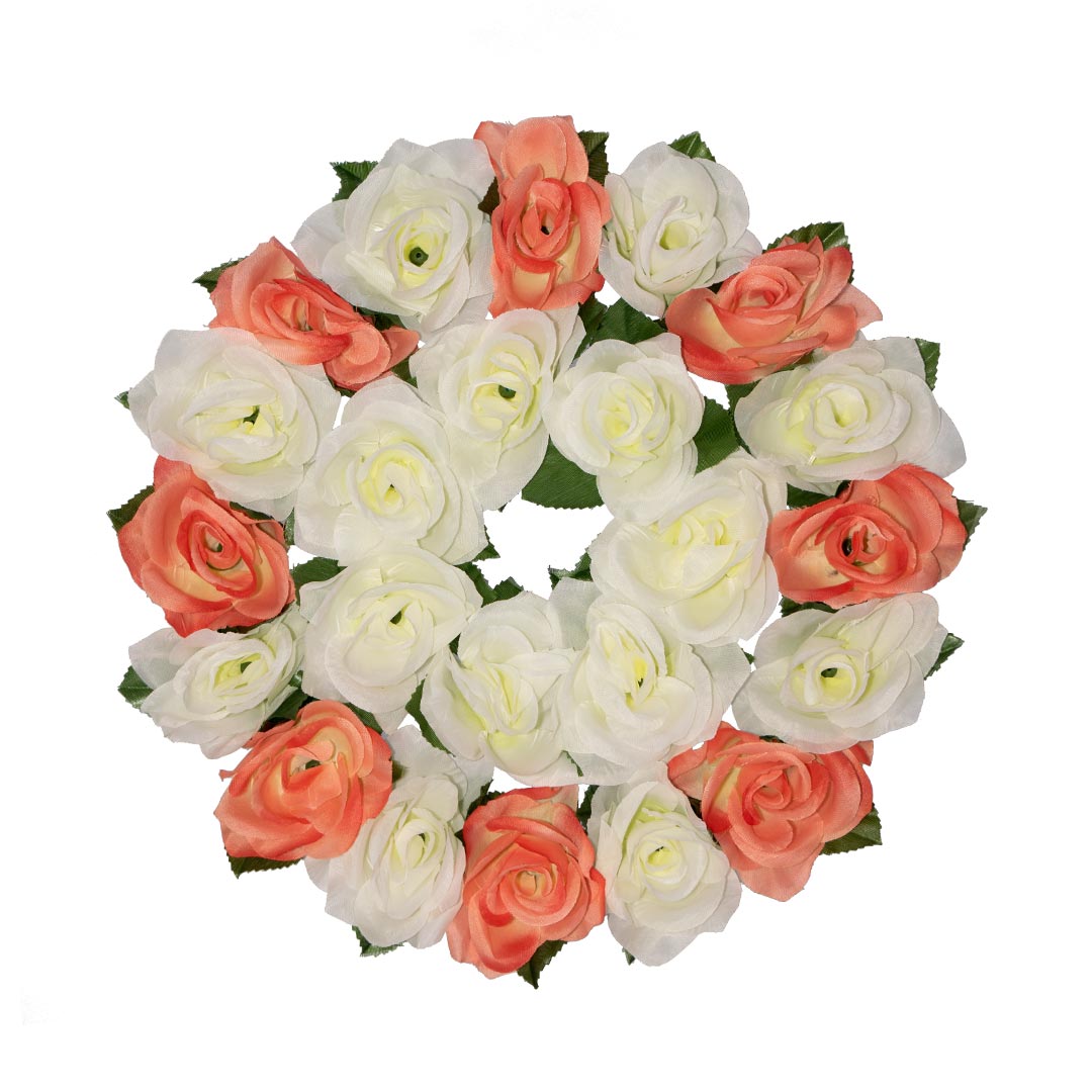 Στεφάνι για μνήματα με άσπρο και σομόν Τριαντάφυλλο σε πλαστική βάση