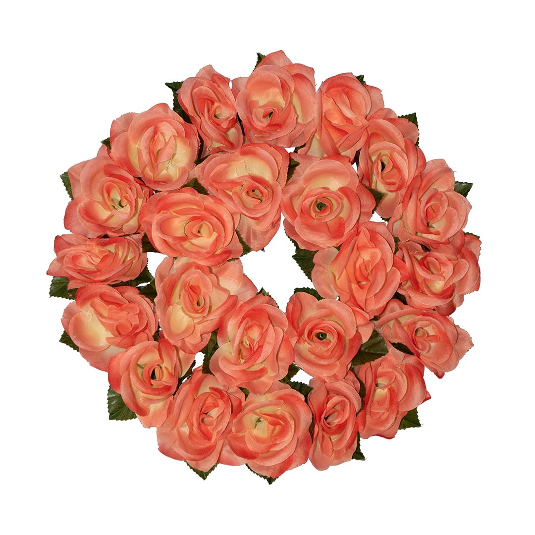 Στεφάνι για μνήμα με σομόν Τριαντάφυλλο σε πλαστική βάση