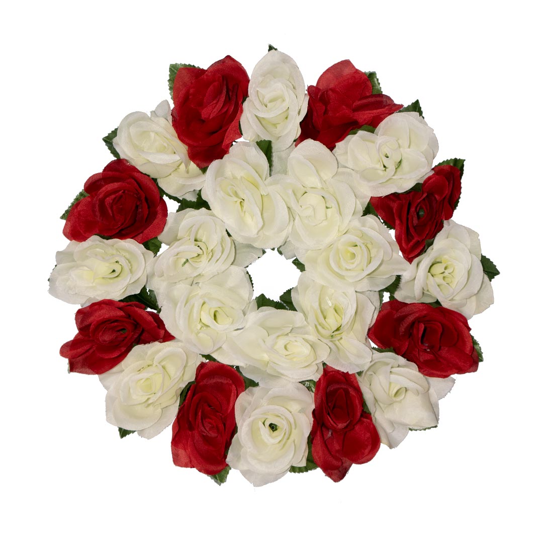 Στεφάνι για μνήματα με άσπρο και κόκκινο Τριαντάφυλλο σε πλαστική βάση