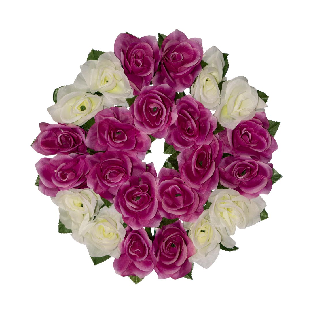 Στεφάνι για μνήμα με τεχνητά άνθη από μωβ και άσπρο Τριαντάφυλλο