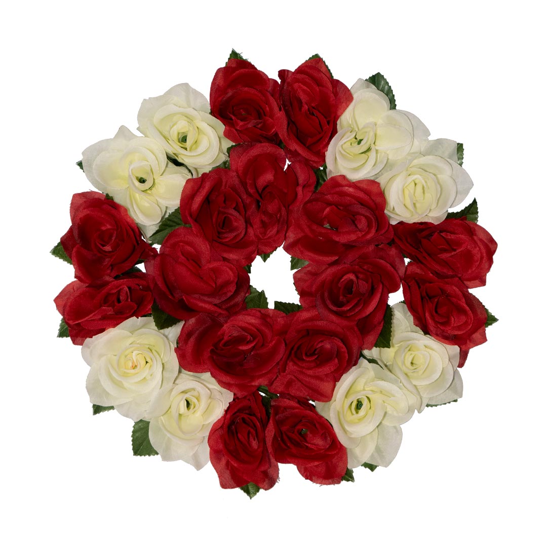 Στεφάνι για μνήμα με τεχνητά άνθη από κόκκινο και άσπρο Τριαντάφυλλο